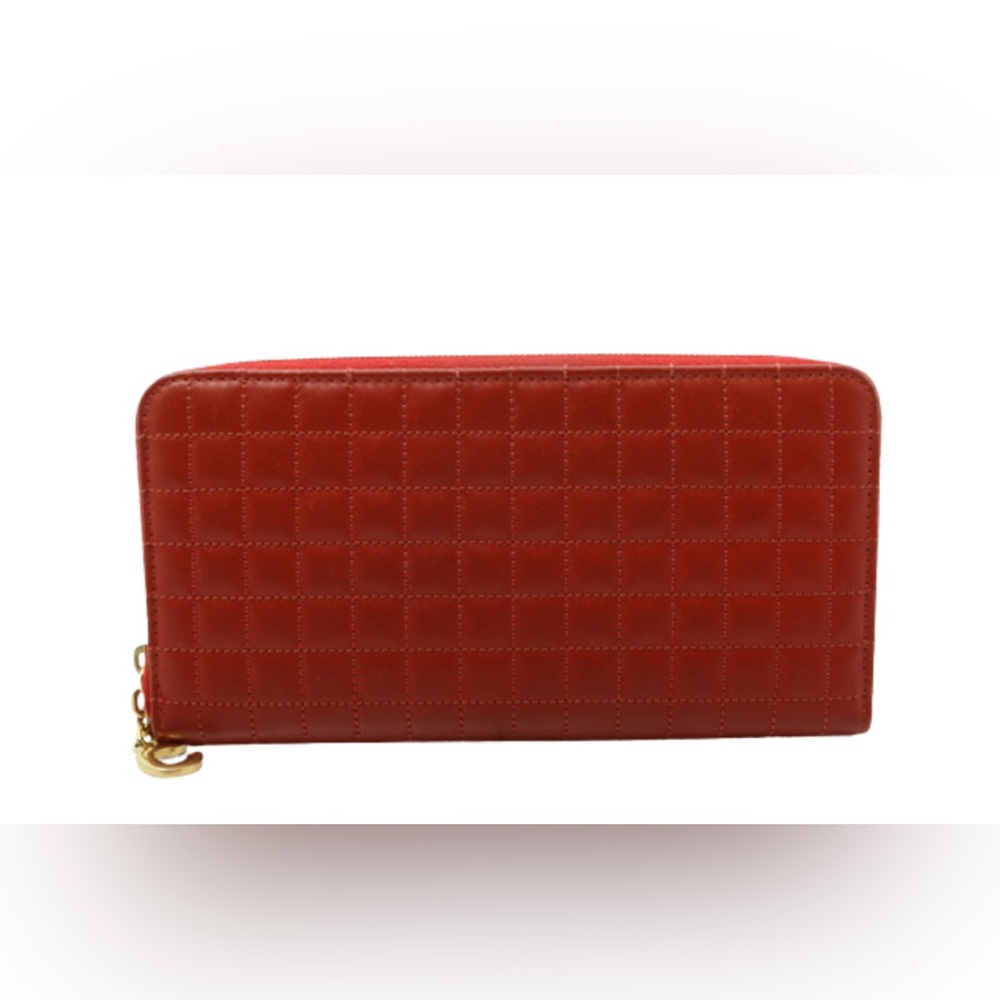 CELINE Lambskin Quilted Large C Charm Zip Around Wallet